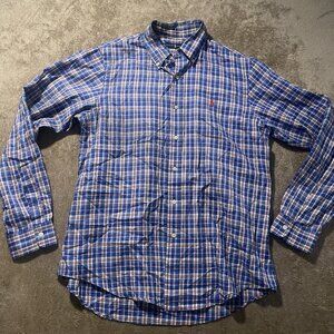Ralph Lauren Shirt Men Medium Button Down Blue Plaid Red Pint Long Sleeve Casual
